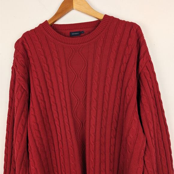 REDGREEN Men's Red Cable Knit Cottom Crew Neck Casual Sweater Size XL - Picture 2 of 8